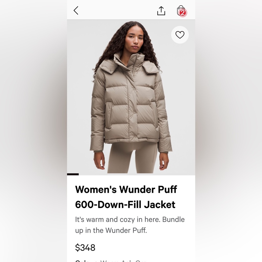 Lululemon Tan/Taupe Wunder Puff Jacket Size 12